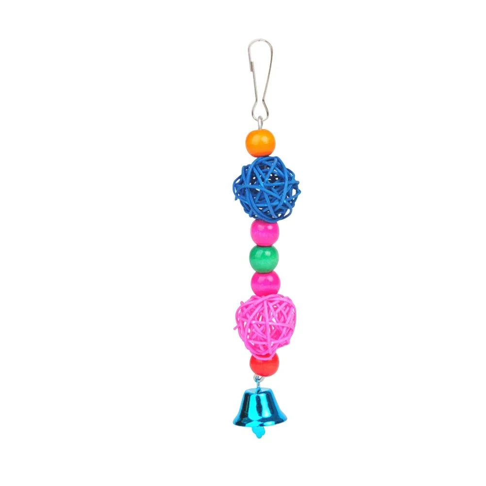 Colorful Rattan Ball Bird Toy with Bell