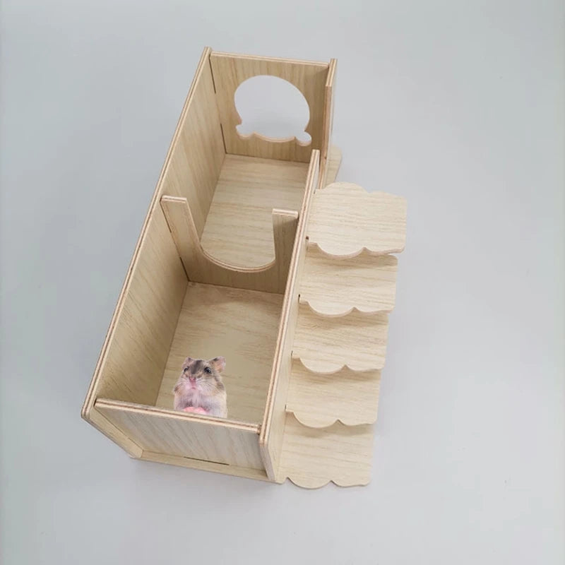 Natural Wood Hamster Playground with Staircase