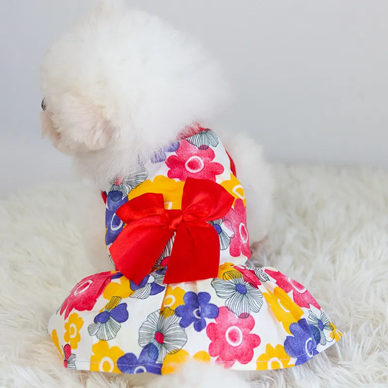 Floral Dog Dress with Pink Bow: Perfect Spring Outfit for Your Pet