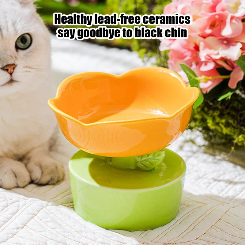 Floral Ceramic Cat Bowl