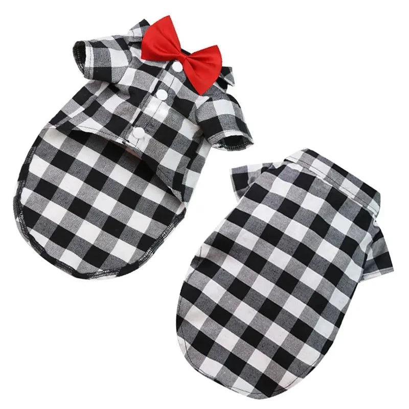 Checkered Bowtie Pet Shirt - Stylish Dog and Cat Plaid Outfit