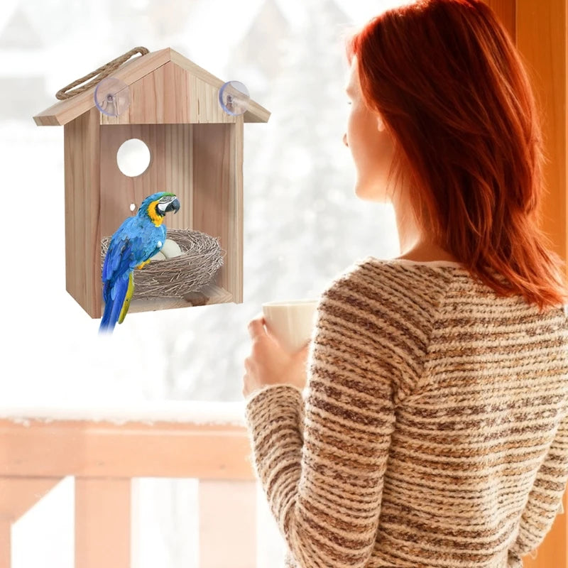 Wooden Window Birdhouse View