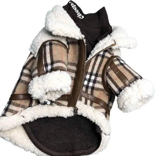 Plaid Dog Coat with Soft Sherpa Lining