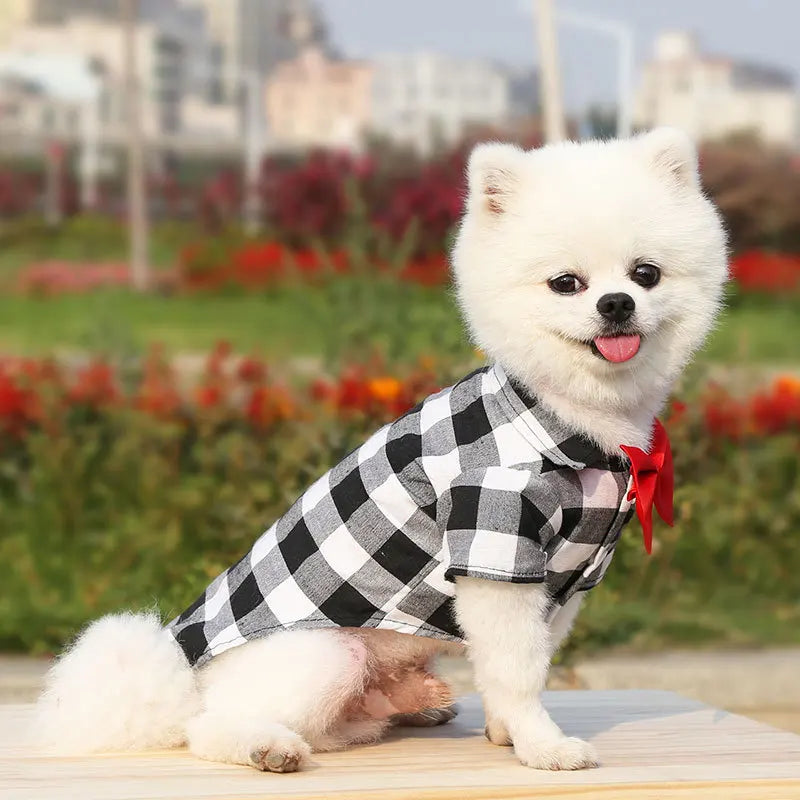 Checkered Bowtie Pet Shirt - Stylish Dog and Cat Plaid Outfit