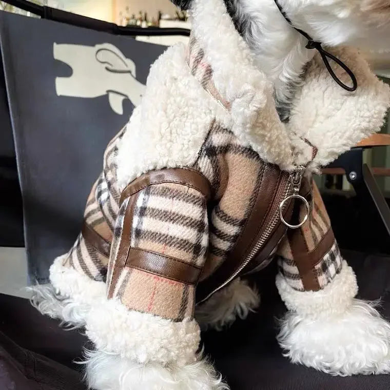 Plaid Dog Coat with Soft Sherpa Lining