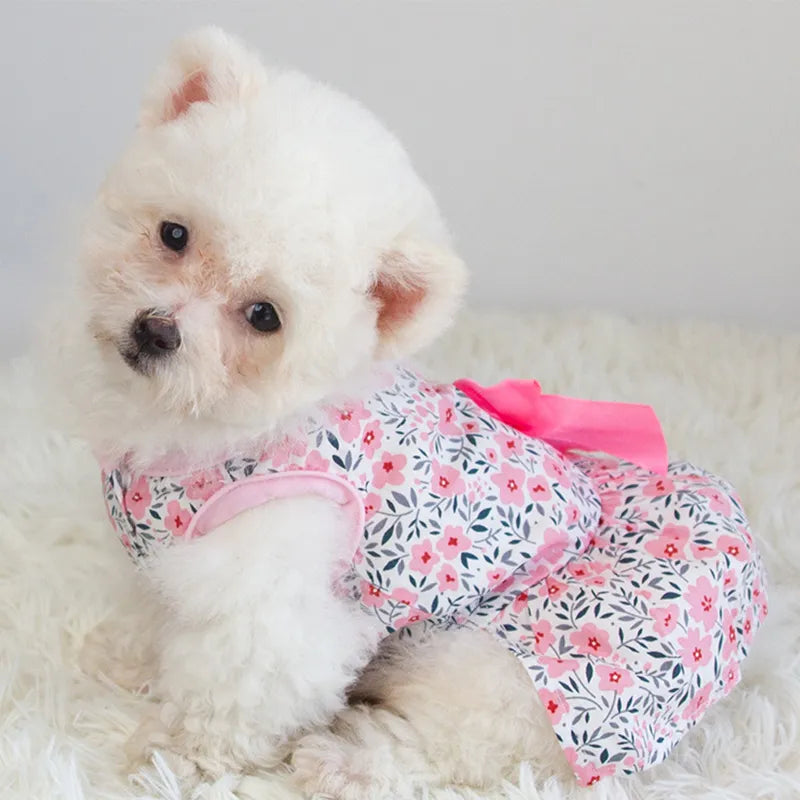 Floral Dog Dress with Pink Bow: Perfect Spring Outfit for Your Pet