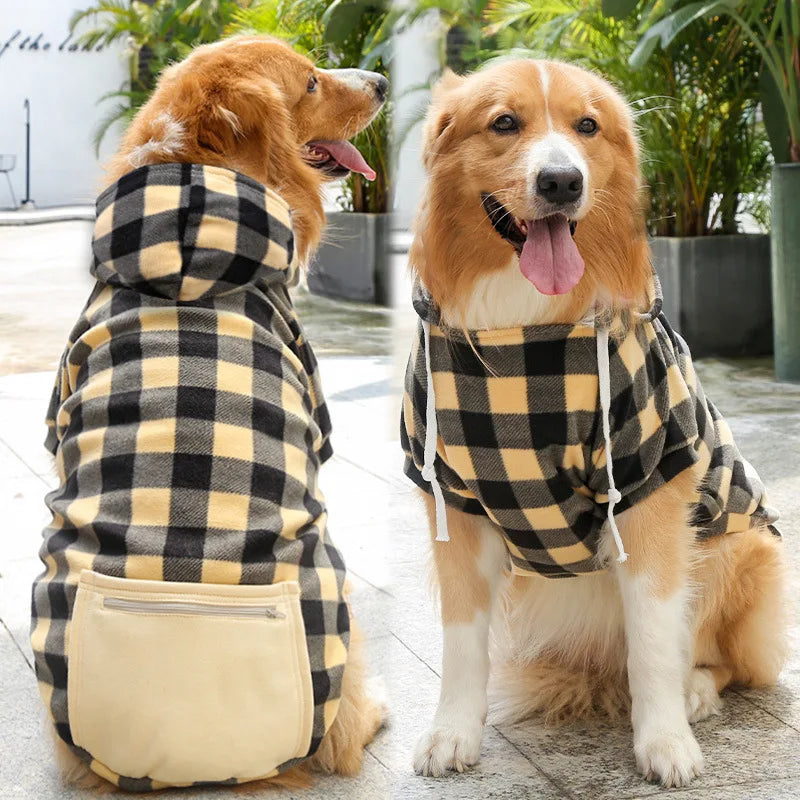 Plaid Canine Comfort Hoodie: Trendy and Toasty