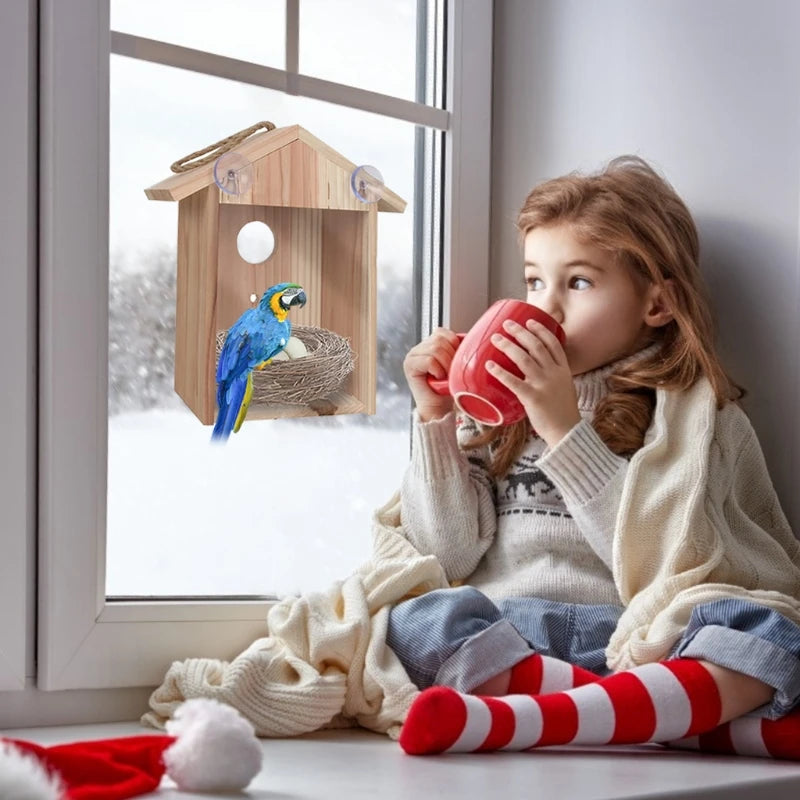 Wooden Window Birdhouse View