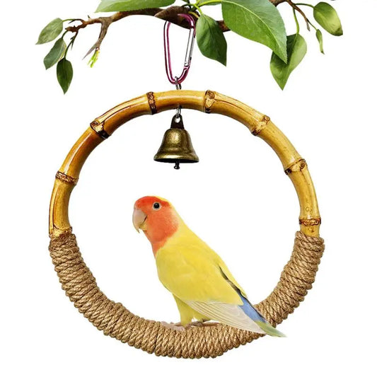 Bamboo Perch Swing with Bell for Birds