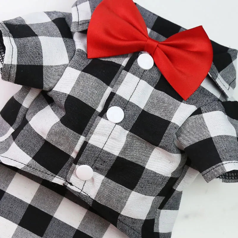 Checkered Bowtie Pet Shirt - Stylish Dog and Cat Plaid Outfit