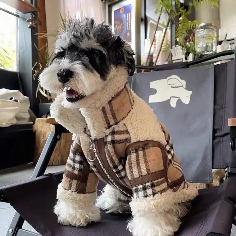 Plaid Dog Coat with Soft Sherpa Lining