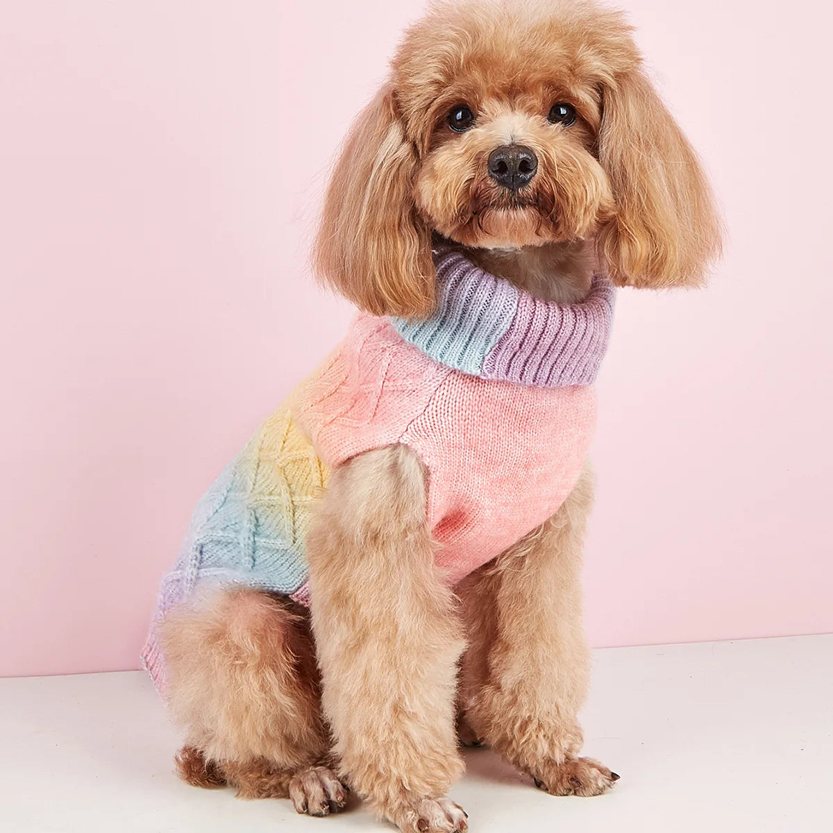 Pastel Patchwork Dog Sweater - Cozy Knitwear for Chilly Days