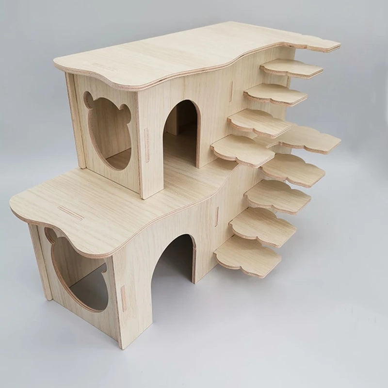 Natural Wood Hamster Playground with Staircase