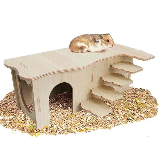 Natural Wood Hamster Playground with Staircase