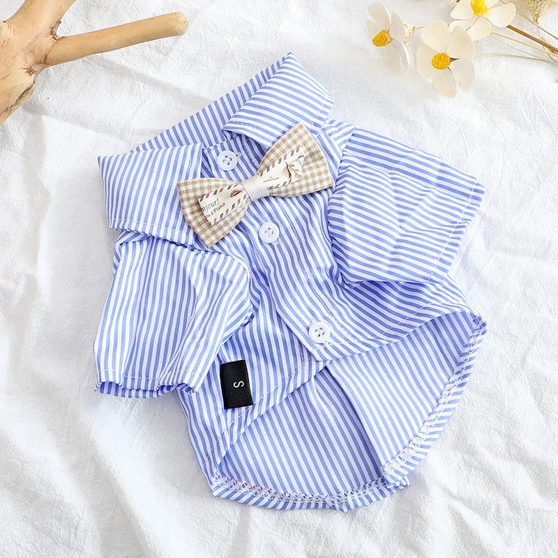 Dapper Dog Striped Shirt: Bowtie Elegance