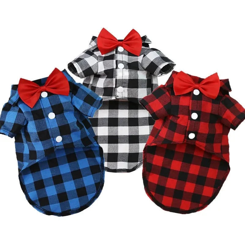 Checkered Bowtie Pet Shirt - Stylish Dog and Cat Plaid Outfit