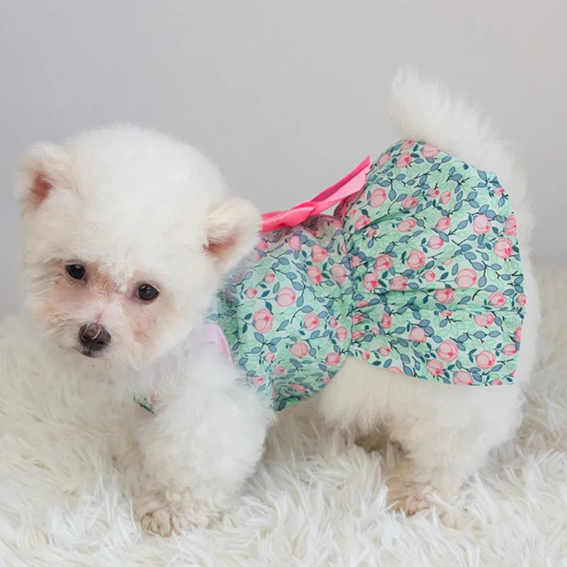 Floral Dog Dress with Pink Bow: Perfect Spring Outfit for Your Pet