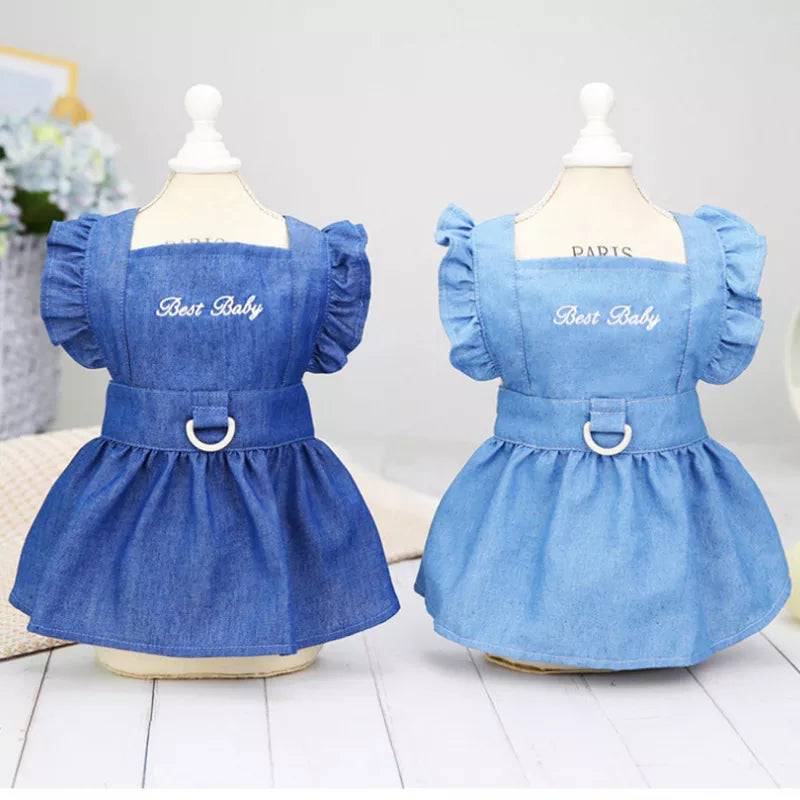 Chic Denim Pup Dress with Charming Ruffle Accents